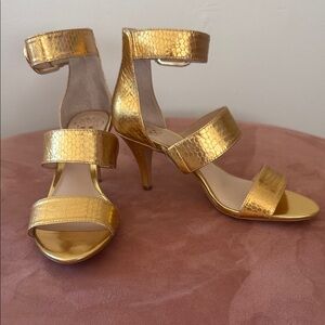 Vince Camuto Metallic Gold Triple-Strap Heel Sandals